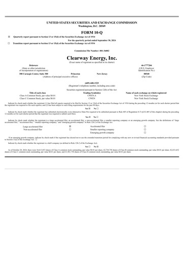 Thumbnail Clearway Energy
 Quarterly Report 2024-q3