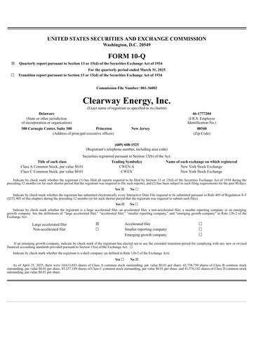 Thumbnail Clearway Energy
 Quarterly Report 2025-q1