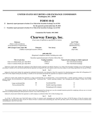 Thumbnail Clearway Energy
 Quarterly Report 2025-q2