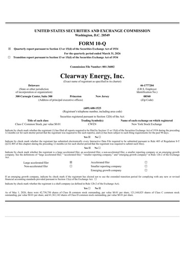 Thumbnail Clearway Energy
 Quarterly Report 2026-q1