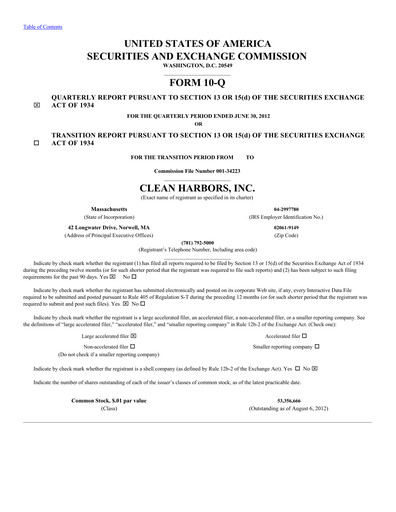 Thumbnail Clean Harbors
 Quarterly Report 2012-q2