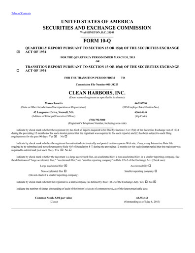 Thumbnail Clean Harbors
 Quarterly Report 2013-q1