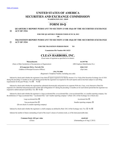 Thumbnail Clean Harbors
 Quarterly Report 2013-q2