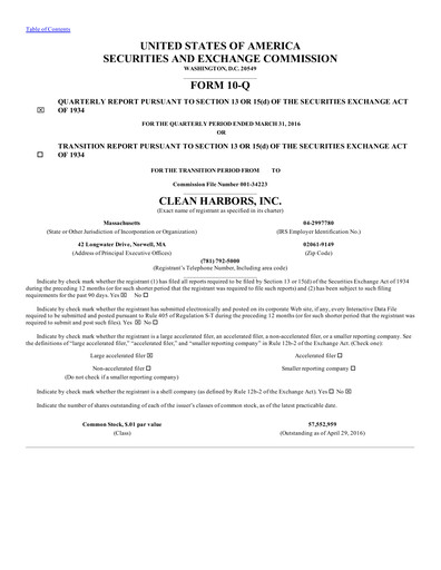 Thumbnail Clean Harbors
 Quarterly Report 2016-q1