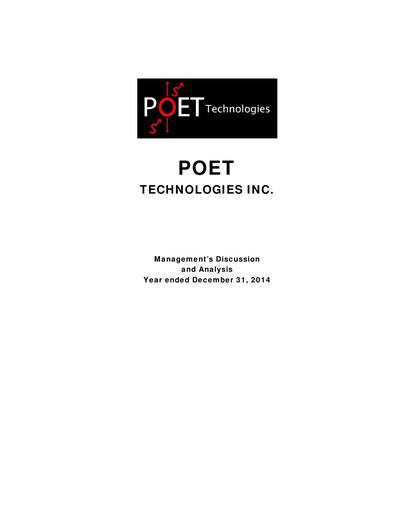 Thumbnail POET Technologies Financial Report 2014