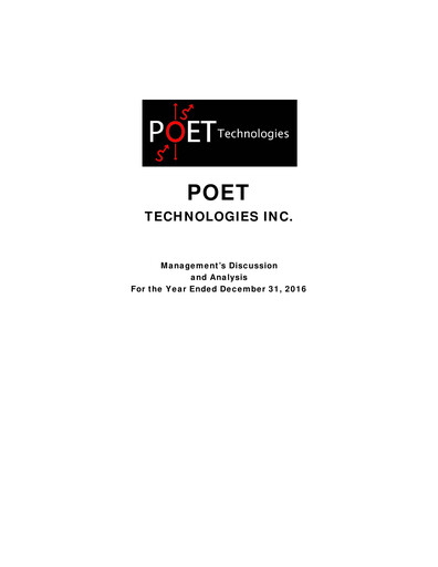Thumbnail POET Technologies Financial Report 2016