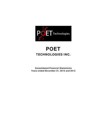 Thumbnail POET Technologies Financial Statement 2013