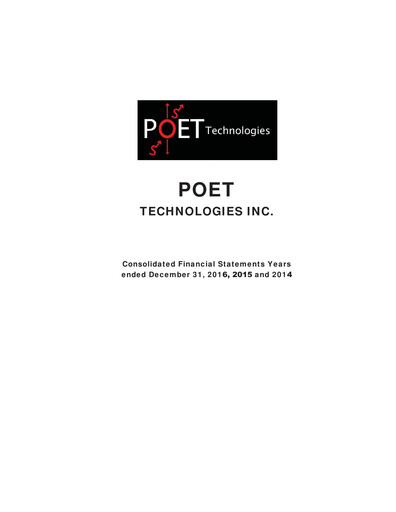 Thumbnail POET Technologies Financial Statement 2016