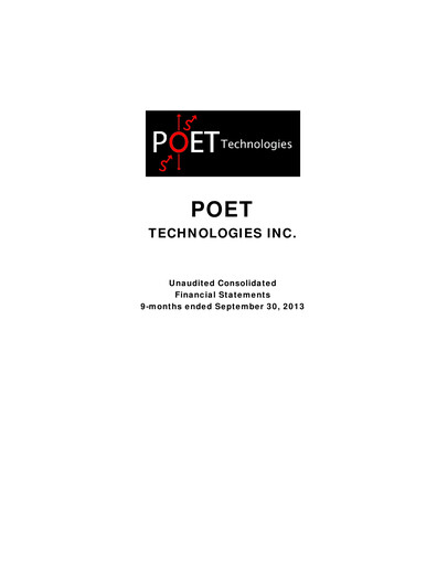 Thumbnail POET Technologies Quarterly Report 2013-q3