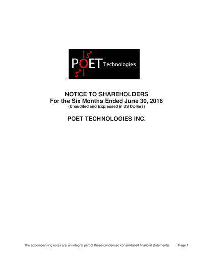 Thumbnail POET Technologies Quarterly Report 2016-q2