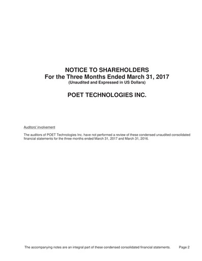 Thumbnail POET Technologies Quarterly Report 2017-q1