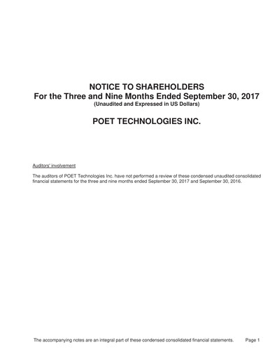 Thumbnail POET Technologies Quarterly Report 2017-q3