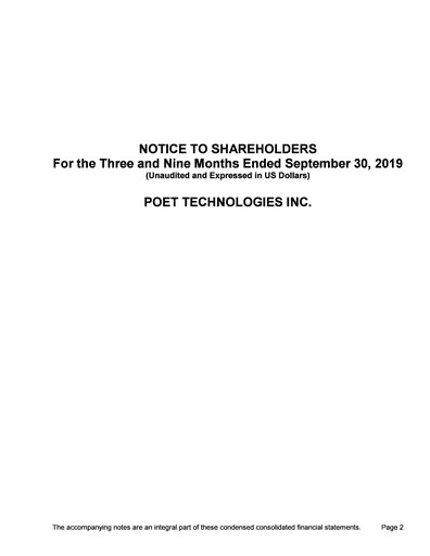 Thumbnail POET Technologies Quarterly Report 2019-q3