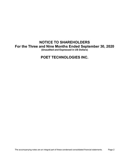 Thumbnail POET Technologies Quarterly Report 2020-q3