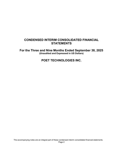 Miniature POET Technologies Rapport trimestriel 2025-q3