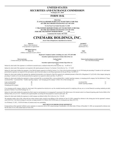 Thumbnail Cinemark Theatres
 Annual Report 2020