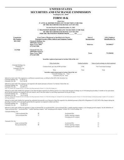 Thumbnail Cinemark Theatres
 Annual Report 2022