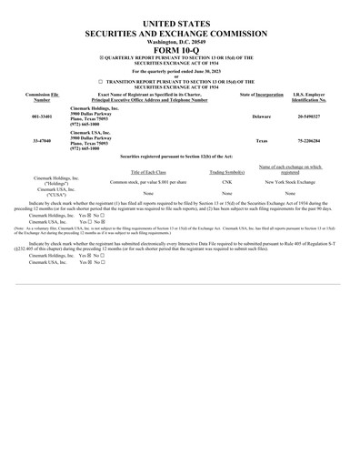 Thumbnail Cinemark Theatres
 Quarterly Report 2023-q2