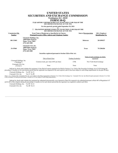 Thumbnail Cinemark Theatres
 Quarterly Report 2024-q3