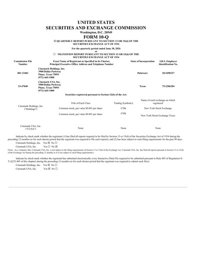 Thumbnail Cinemark Theatres
 Quarterly Report 2026-q2