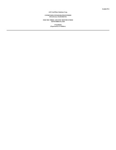 Thumbnail A2Z Cust2Mate Solutions Quarterly Report 2025-q3