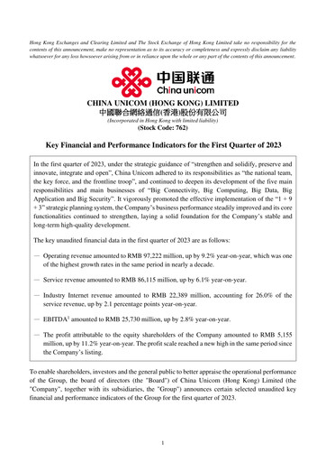 Thumbnail China Unicom Quarterly Report 2023-q1