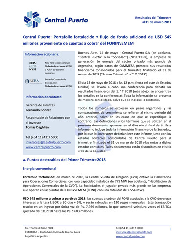 Thumbnail Central Puerto
 Quarterly Report 2018-q1