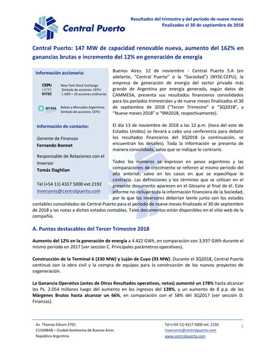 Thumbnail Central Puerto
 Quarterly Report 2018-q3