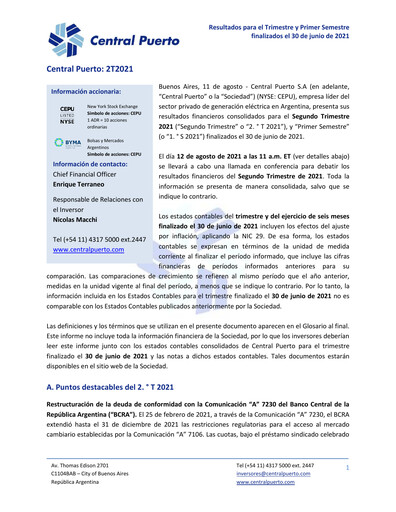 Vorschaubild Central Puerto
 Quartalsbericht 2021-q2