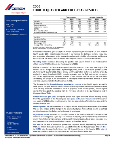 Thumbnail Cemex Financial Statement 2006