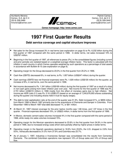 Vorschaubild Cemex Quartalsbericht 1997-q1