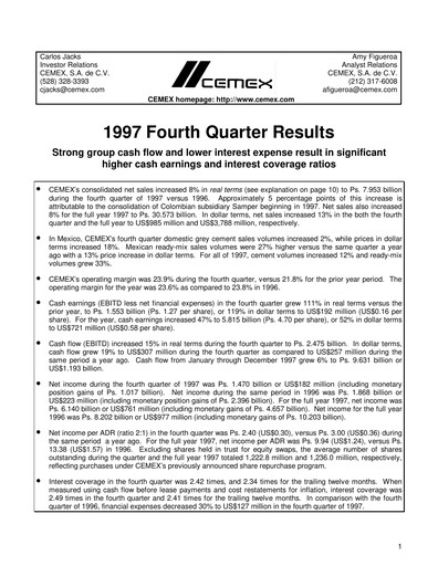 Vorschaubild Cemex Quartalsbericht 1997-q4