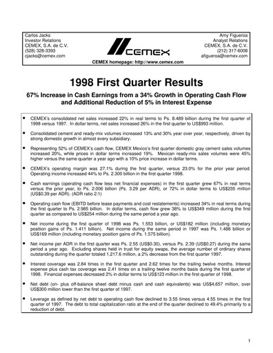 Vorschaubild Cemex Quartalsbericht 1998-q1