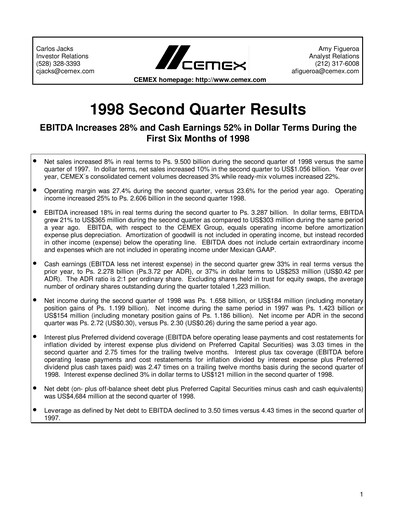 Vorschaubild Cemex Quartalsbericht 1998-q2