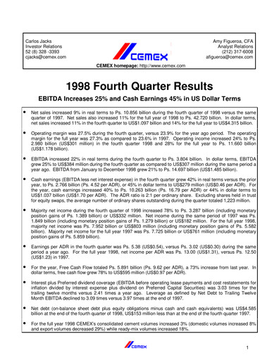 Vorschaubild Cemex Quartalsbericht 1998-q4