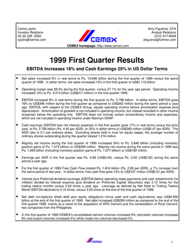 Vorschaubild Cemex Quartalsbericht 1999-q1