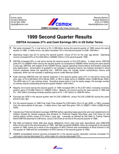 Vorschaubild Cemex Quartalsbericht 1999-q2