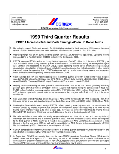 Vorschaubild Cemex Quartalsbericht 1999-q3