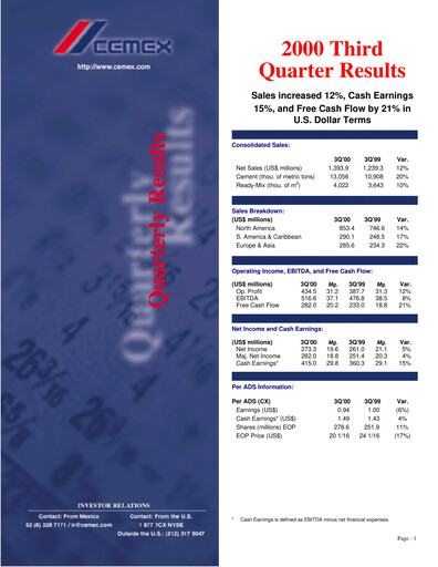 Vorschaubild Cemex Quartalsbericht 2000-q3