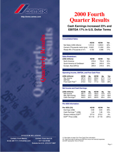 Vorschaubild Cemex Quartalsbericht 2000-q4
