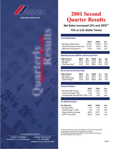 Vorschaubild Cemex Quartalsbericht 2001-q2