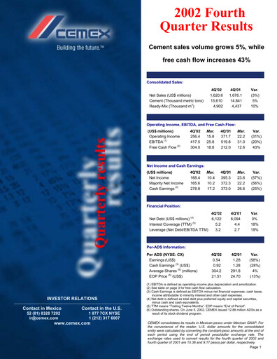 Vorschaubild Cemex Quartalsbericht 2002-q4