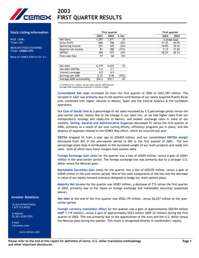 Vorschaubild Cemex Quartalsbericht 2003-q1