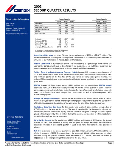 Vorschaubild Cemex Quartalsbericht 2003-q2