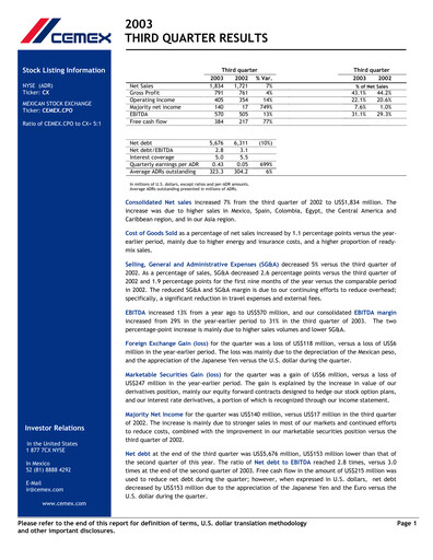 Vorschaubild Cemex Quartalsbericht 2003-q3