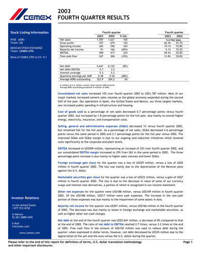 Vorschaubild Cemex Quartalsbericht 2003-q4