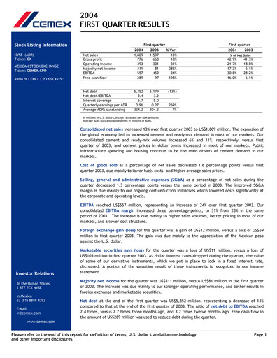 Vorschaubild Cemex Quartalsbericht 2004-q1