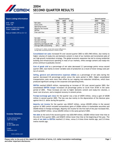 Vorschaubild Cemex Quartalsbericht 2004-q2