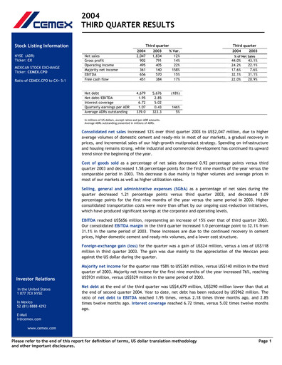 Vorschaubild Cemex Quartalsbericht 2004-q3