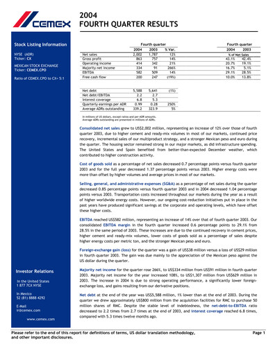 Vorschaubild Cemex Quartalsbericht 2004-q4